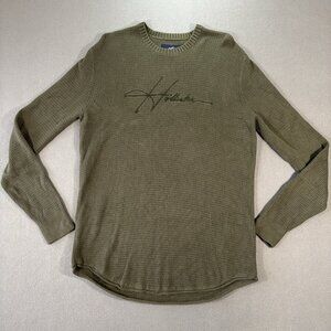 HOLLISTER Thermal Spell Out Shirt Mens L Green Cursive Grunge Skater Y2K Waffle